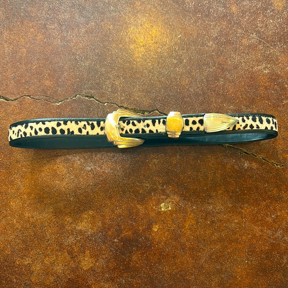 Vintage Brighton cowhide cheetah print belt XS 1996 preppy